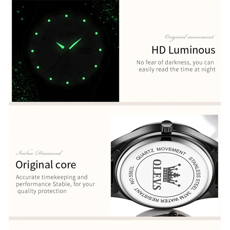 Olevs 여성용 5563 쿼츠 시계, 클래식 레저 스테인레스 스틸, 방수 듀얼 캘린더, 럭셔리 숙녀 시계