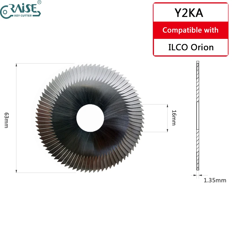 

Фреза RAISE 63x1.35x16 мм, совместимая с фрезой HSS ILCO Y2K для станка для нарезки ключей ILCO Orion