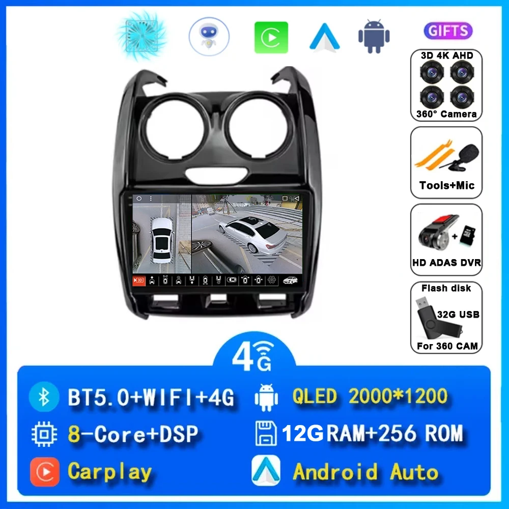 Android 15 Carplay Autoradio Voor Renault Duster 2014 2015 2016 2017-2020 Navigatie GPS Multimedia Speler Stereo WiFi + 4G DSP BT