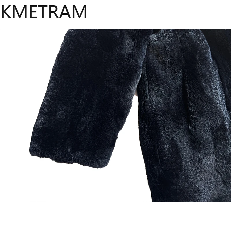 Natural Rex Rabbit Fur Coat Women High Quality Black Long Real Fur Coats Woman Winter Clothes 2025 Furry Jacket шуба женская