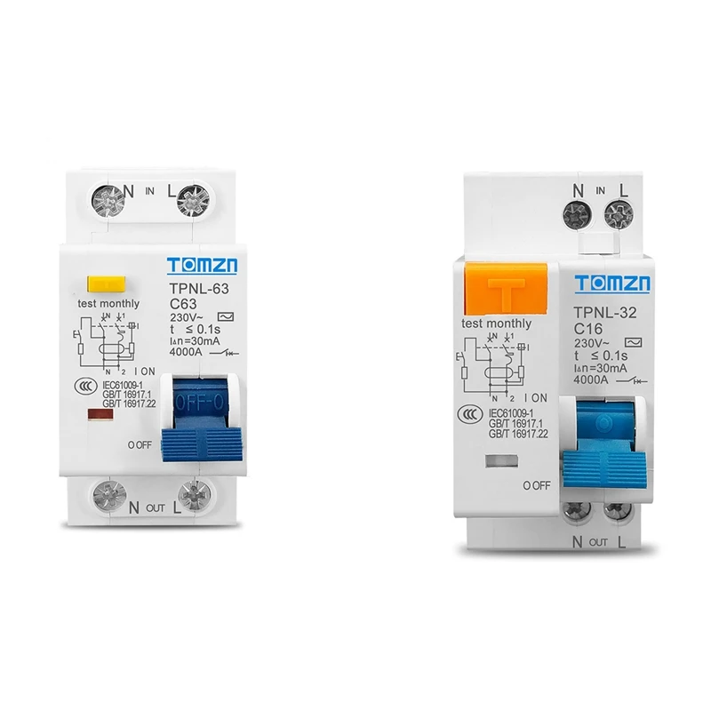 TOMZN TPNL DPNL 230V 1P+N Residual Current Circuit Breaker With Over And Short Current Protection RCBO MCB, TPNL