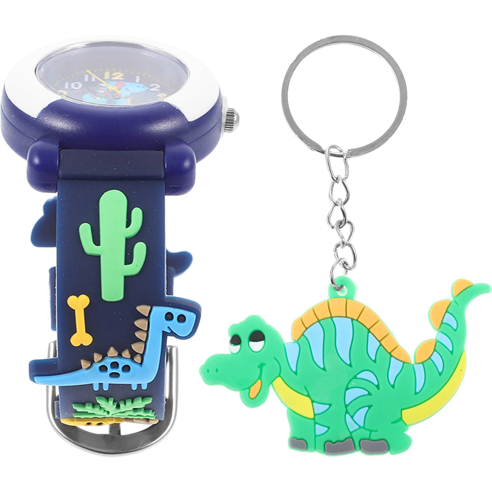 ساعة لطيفة بتصميم ديناصور كرتوني محمولة خفيفة الوزن وآمنة ومريحة للصغار مع سلسلة مفاتيح