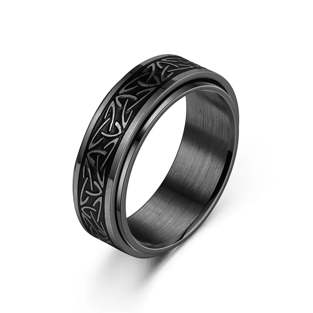 Anti Stress Knuckle Ring Man Stainless Steel Viking Characters Enamel Spinning Rotating Anxiety Control Ring Bague Homme - view 4