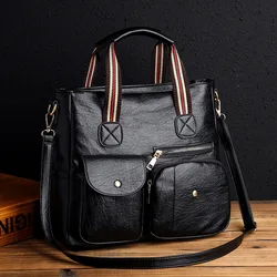 Women's Fashion Simple Crossbody Bag PU Leather Handbag Large Capacity Multi-pocket European and American Retro Retro Tote Bag