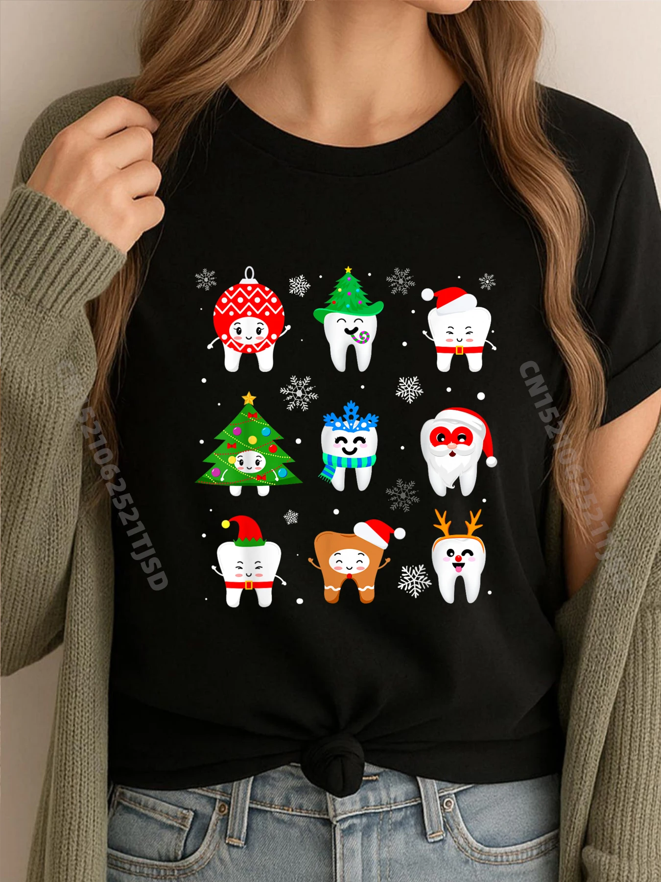 

Funny Dental Christmas Teeth Cute Xmas Dentist Squad Crew Grpahic Tee Harajuku Retro washed Tops & Tees