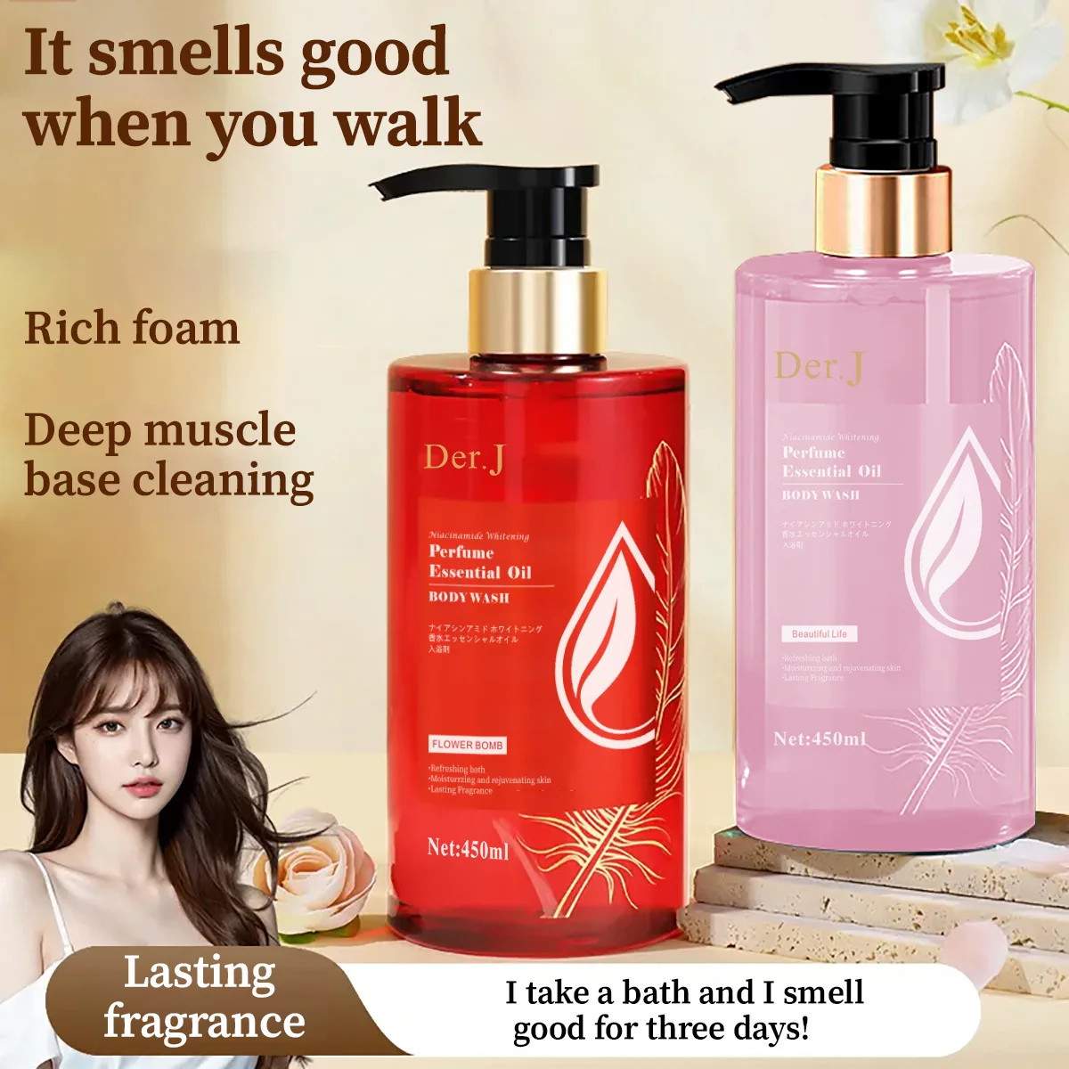 450ml Niacinamide Perfume Essential Oil Body Wash Lasting Fragrance Moisturizing Long-lasting Tender and Smooth Skin