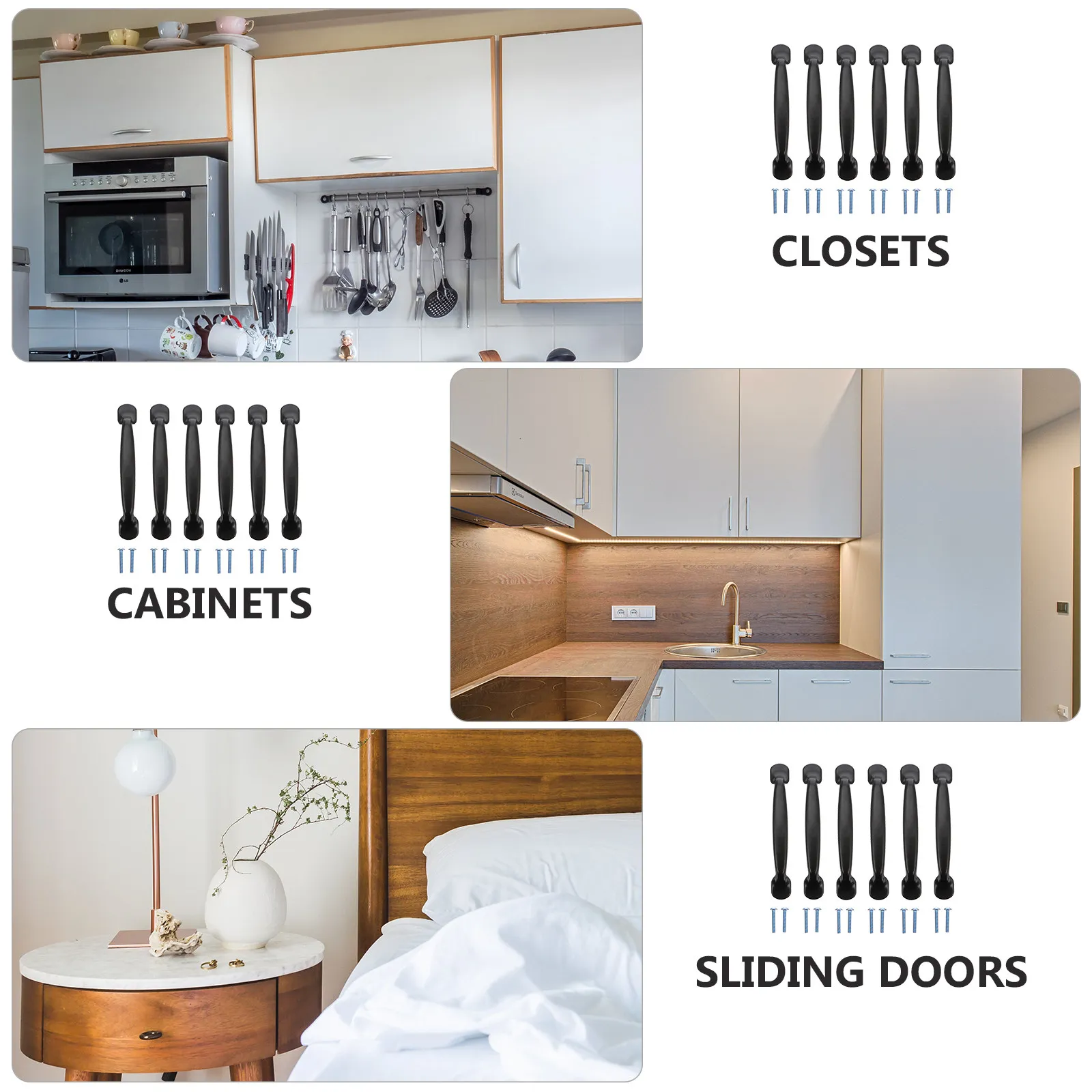 6Pcs Premium Alloy Pull Handles Matte Black for Cabinets Drawers Cupboards Dressers Wardrobes Furniture Modern Home Decor