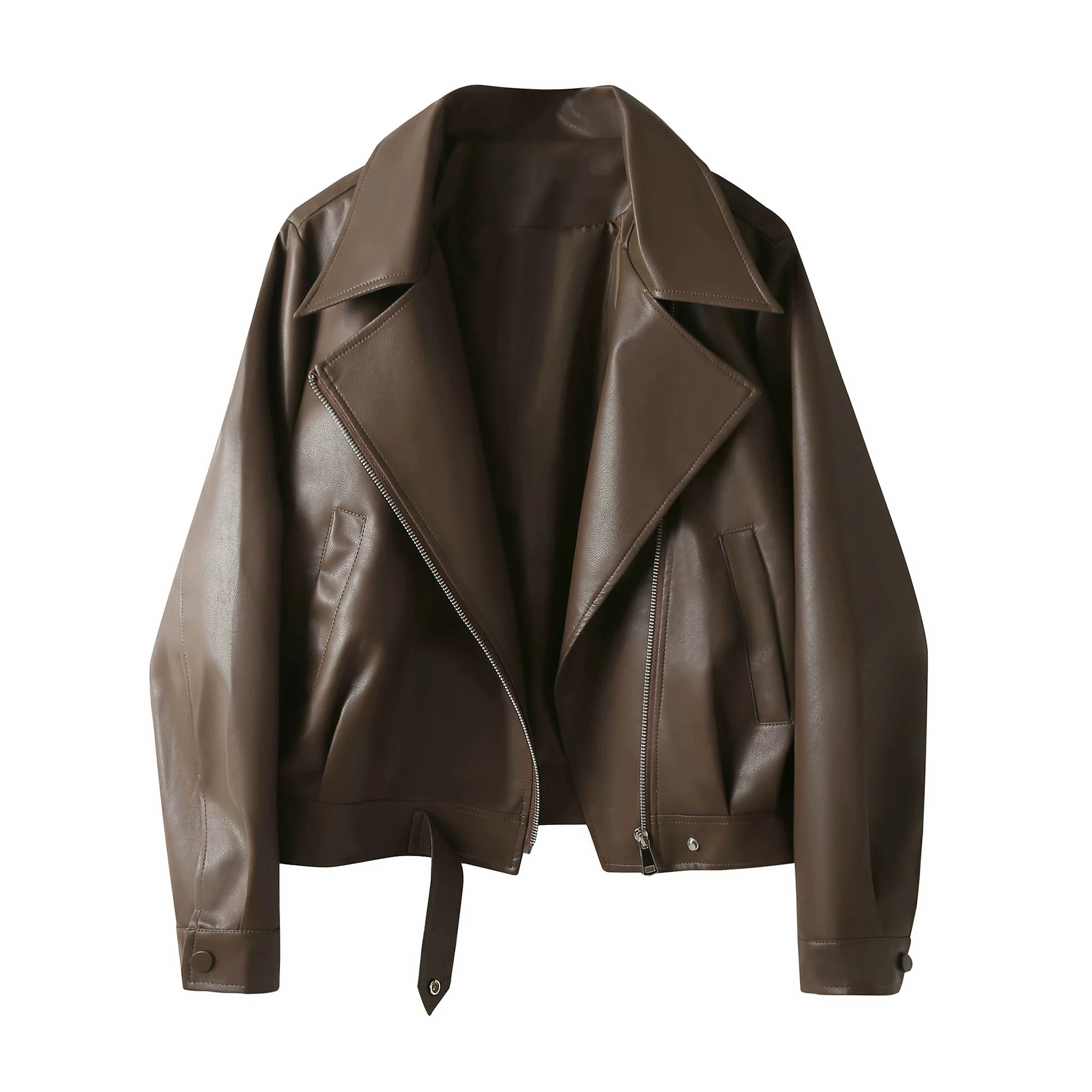 

Women's Jacket Fall New Brown Faux Leather Biker Jacket Long sleeve PU Leather Jacket Motorcycle Style Personality Fashion Coat