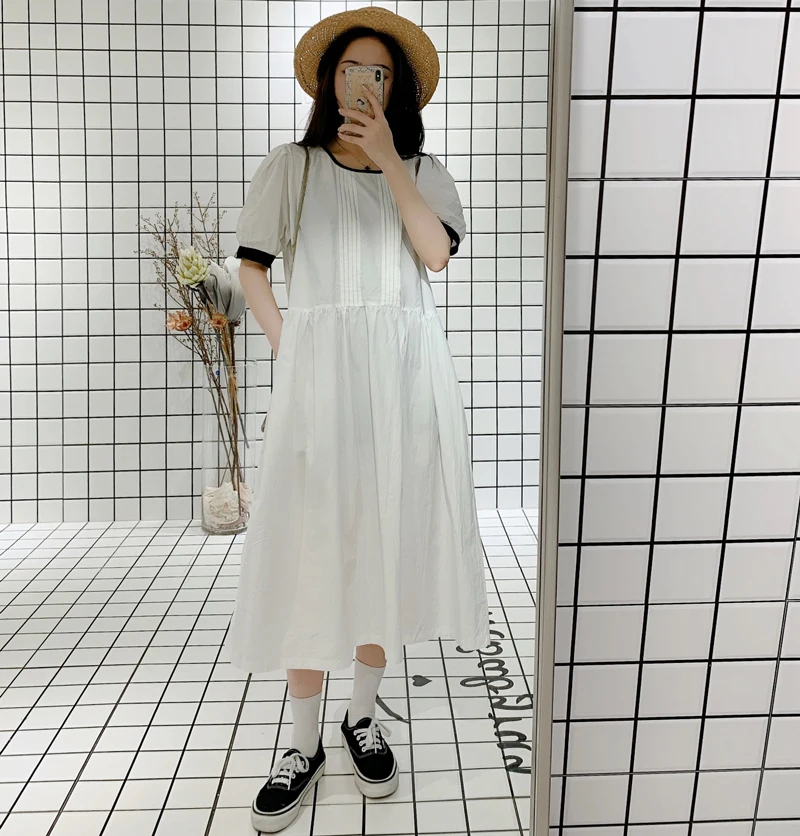 

Летнее хлопковое платье Ele Summer 2024 Fairy T свободного кроя, повседневное, с высокой талией, в корейском стиле, для работы и отдыха