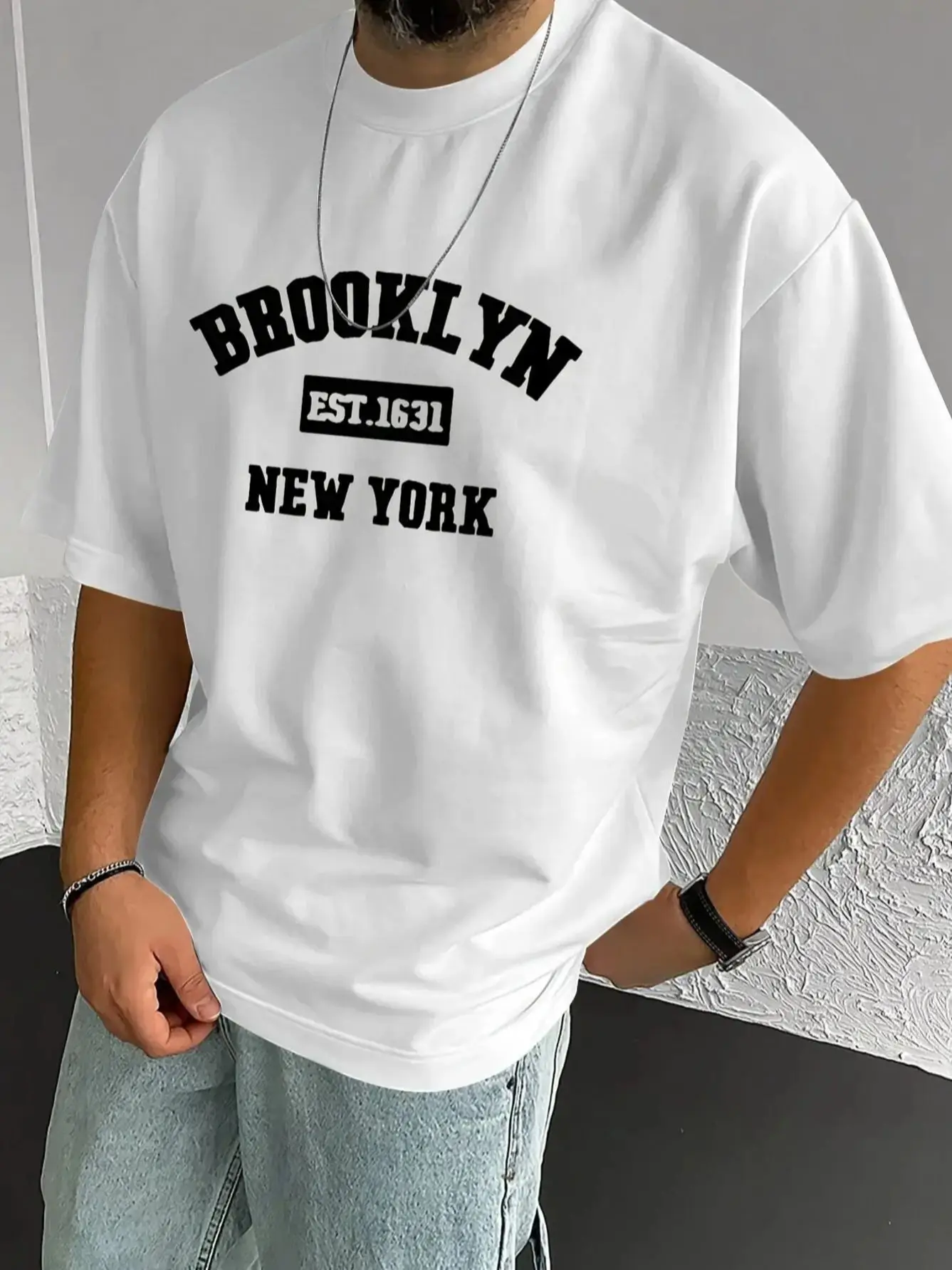 T-shirt à manches courtes et col rond pour hommes, 100% pur coton, à la mode, décontracté, ample, sport, motif Brooklyn imprimé, été