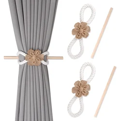 Wooden stick Tie Flowers Curtain binding rope Buckle Clip Bedroom Hanging Curtain Holders Backs Curtain Accessories Home Decor