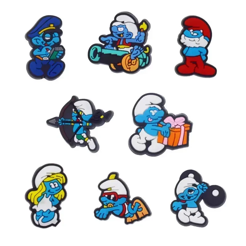 8pcs/set Smurf film Shoe Charms PVC Set Accessories Cartoon Shoe Decoration for shoes Kids Party Halloween X-mas Gifts