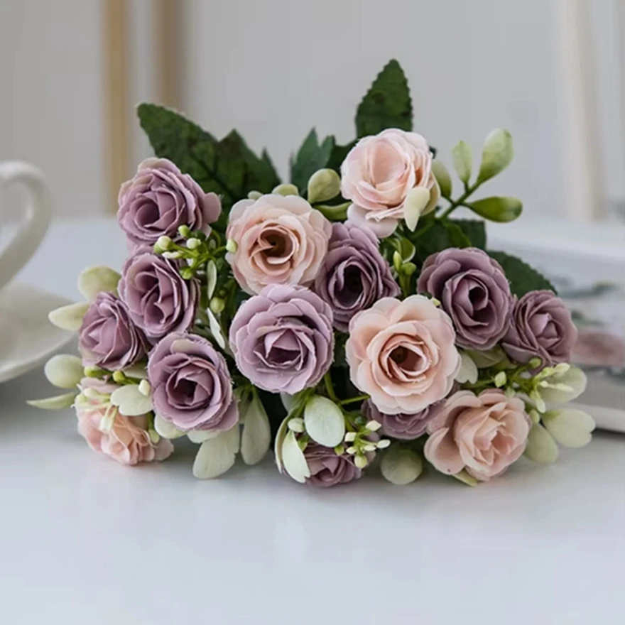 

15pcs Artificial Flowers Silk Roses Wedding Party Bridal Bouquets Christmas Wreath Hot Sale Colorful Decor Home Yard DIY Product