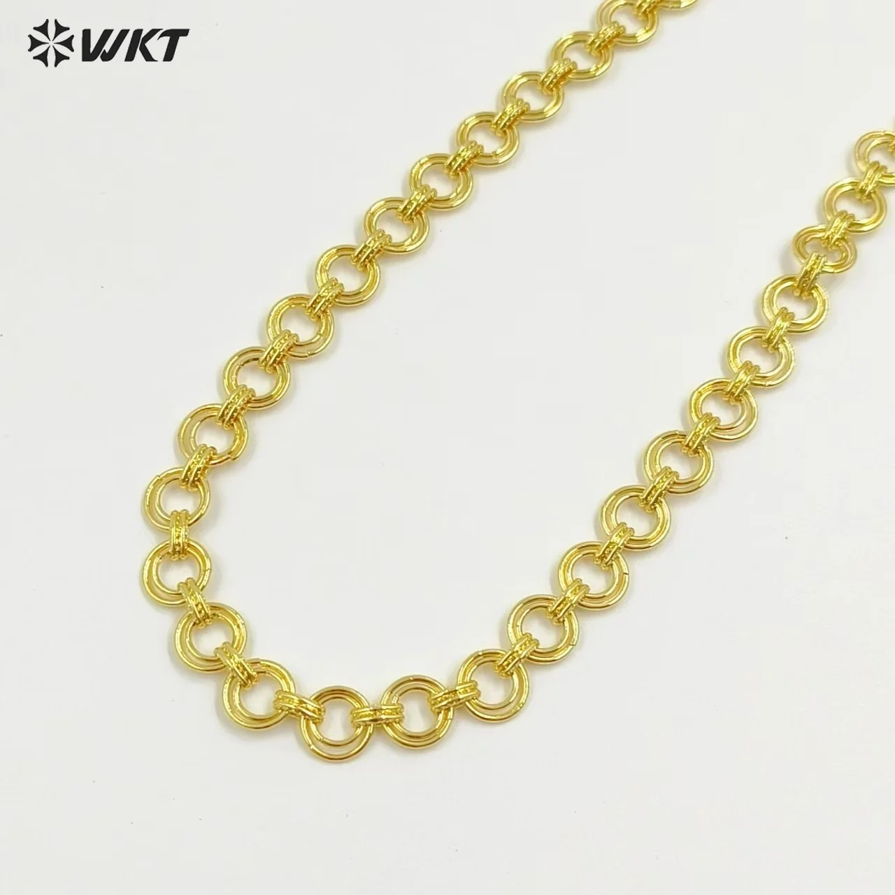 WT-BC248 Wholesale New Design Yellow Brass Chain With Gold Plated For Luxury Jewelry DIY Link Finding Double Circles 10 Meters