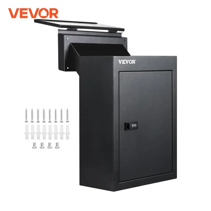 VEVOR Through-the-Wall Mailbox Letter Drop Box Rainproof W/ Adjustable Chute Deposit Drop Box & Code Lock For Home/Office Black