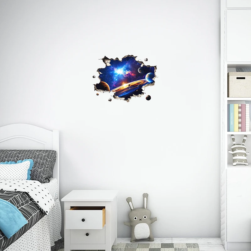 Hole Art Cosmic Wonders Space Planet Star Wall Stickers For Creative Home Decoration Aesthetic Rooms Mural Porch Removable