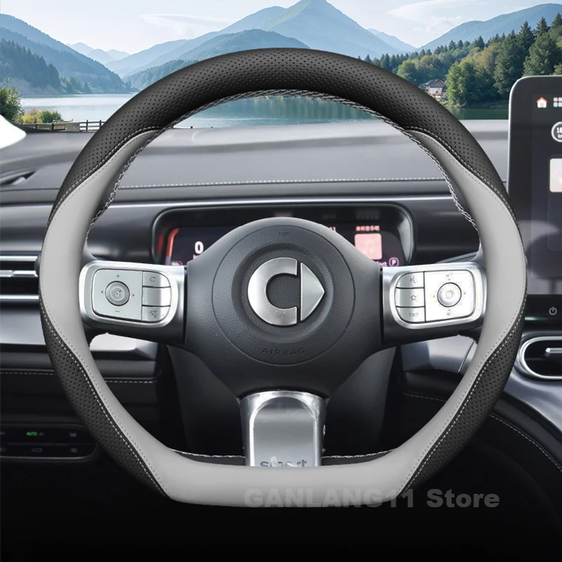 

Leather Car Steering Wheel Cover For Mercedes Benz Smart #1 Smart 1 2024 2025 Anti-slip Auto Steering Wheel Smart #1 Accessories