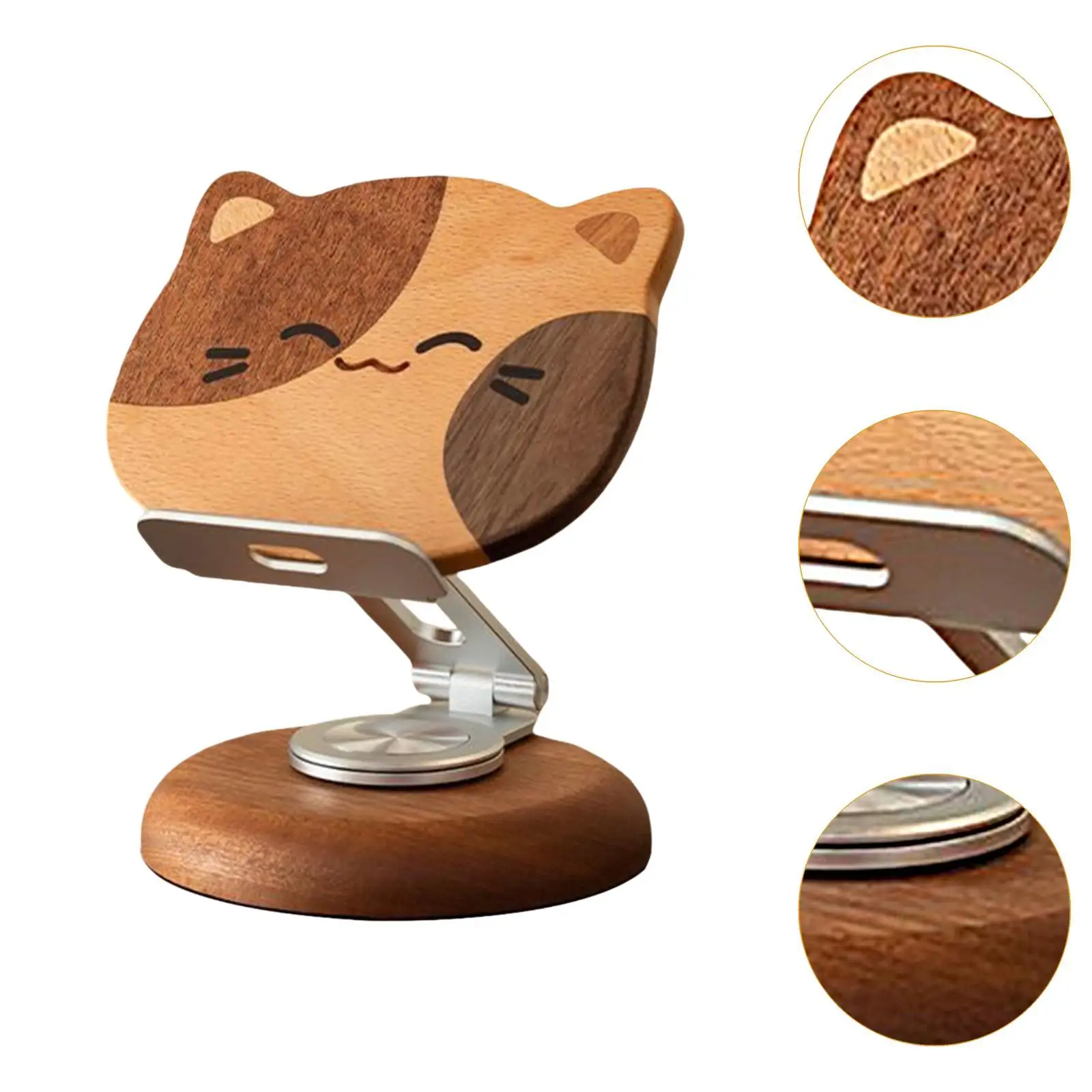 แมวไม้เดสก์ท็อปผู้ถือโทรศัพท์น่ารัก Universal ของขวัญหมุนได้ 360 องศาแบบพกพา Lazy Bracket ขาตั้งแท็บเล็ต Tabletop เครื่องประดับ