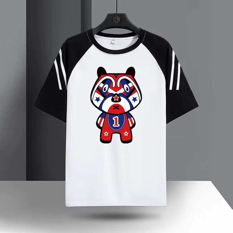 American Men's T-shirt Summer Harajuku High Street Printed Tees Fashionable Men's Clothing High Quality Color Blocking Top 2024