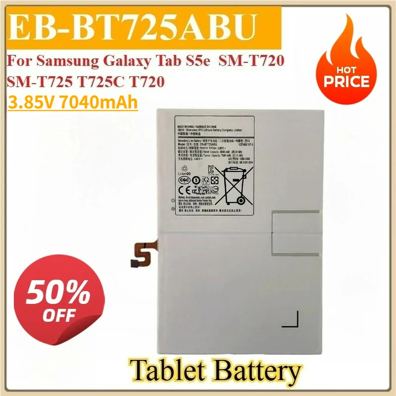 

New Replacement Tablet Battery EB-BT725ABU 3.85V 7040mAh For Samsung Galaxy Tab S5e SM-T720 SM-T725 T725C T720