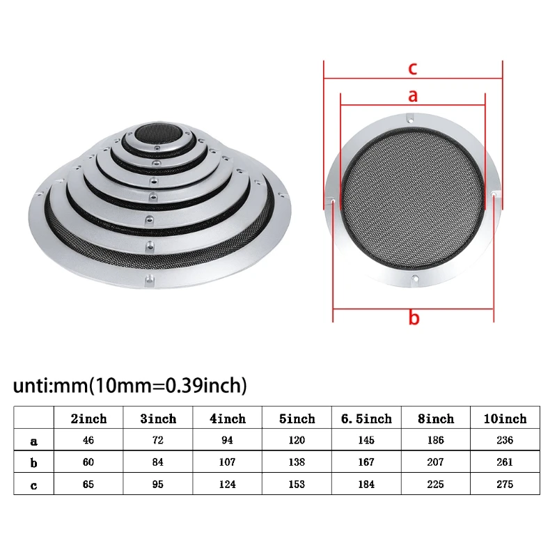 1 Pair Silver Replacement Round Speaker Protective Mesh Net Cover Speaker Grille 2/3/4/5/6.5/8/10 inch Speaker Accessory