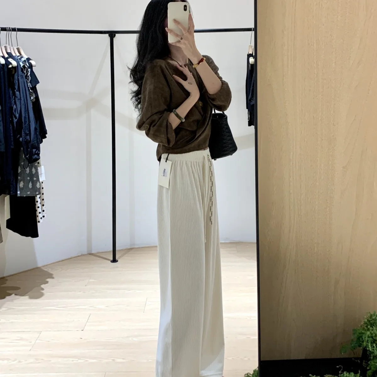 

Womens Wide Leg Pants Drawstring Elestic Waist Female Slacks High Waisted Loose Casual Pants Long Straight Leg Pants