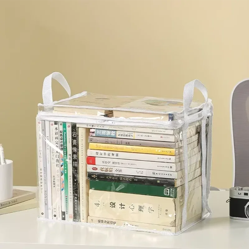 Foldable book box student dormitory classroom book organizer transparent waterproof household book organizing storage box