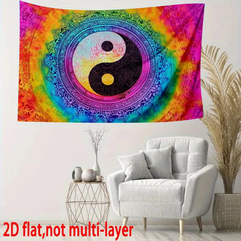 VIKAMA Mandala-Style Yin-Yang Tai Chi Tapestry, Colorful Artistic Banner, Wall Decoration For Living Room And Bedroom