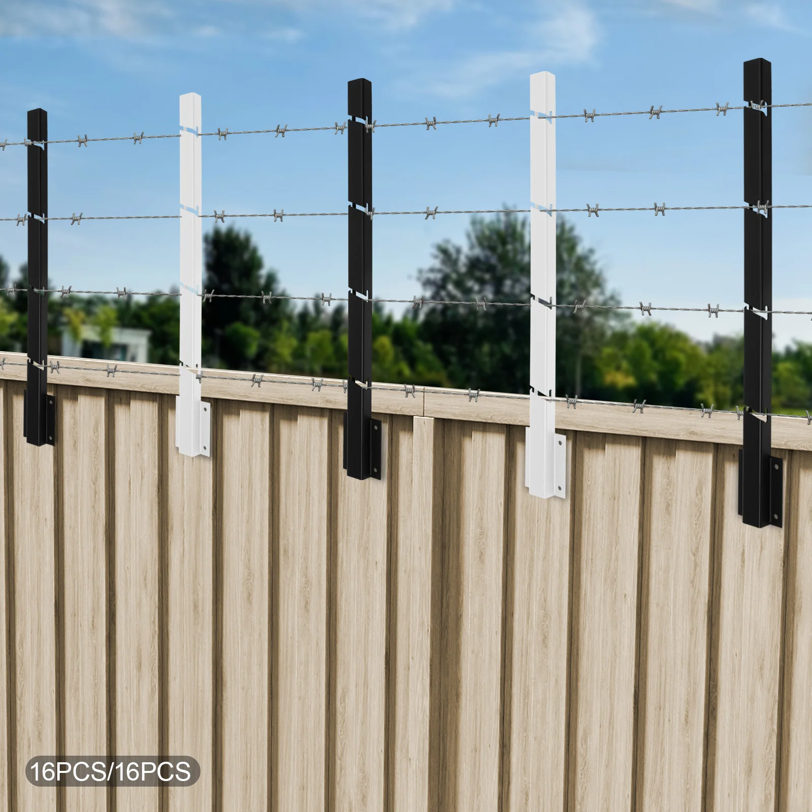

16 Packs Fence Post Extenders, White/Black, 2.76 X 23.62in Fence Wire Mesh Extension Arms for Small Paths, Lawns, Gardens