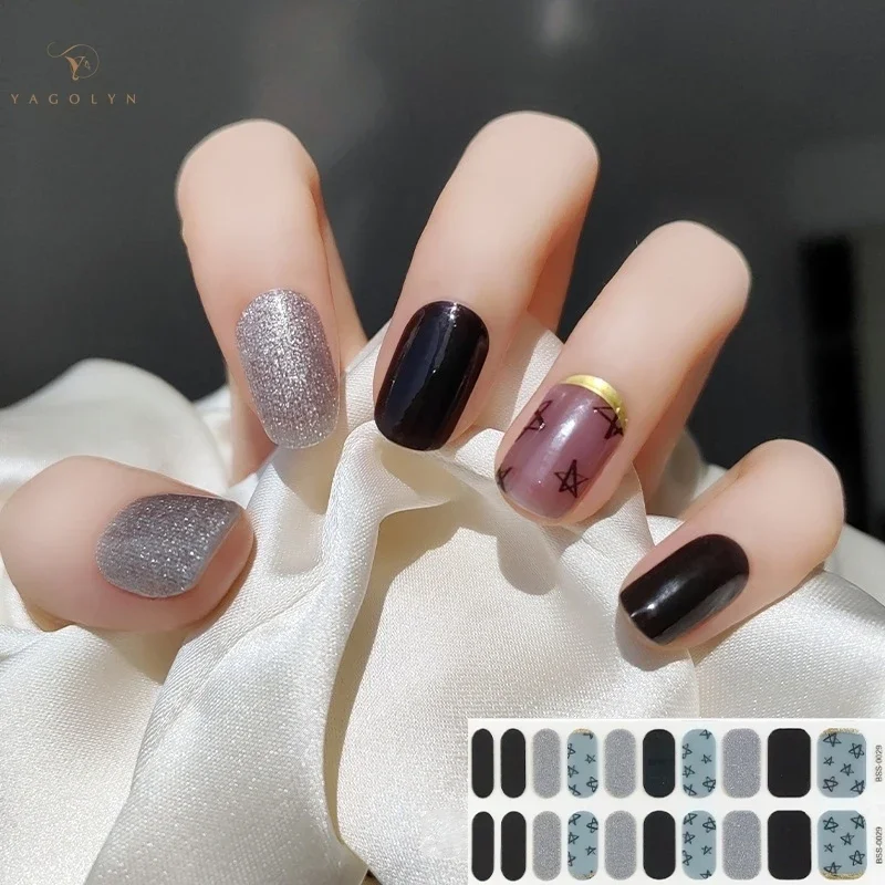 20 Tipps Französisch Nagel Charm Stick halb gehärtet Gel Aufkleber Design Full Stick langlebige Nail Art Aufkleber Nagel Öl Film Aufkleber