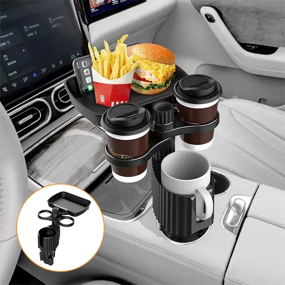 Car Cup Holder Tray with Swivel Base 360 Degree Adjustable Car Cup Holder Food Tray Organized Drink Holder for Car