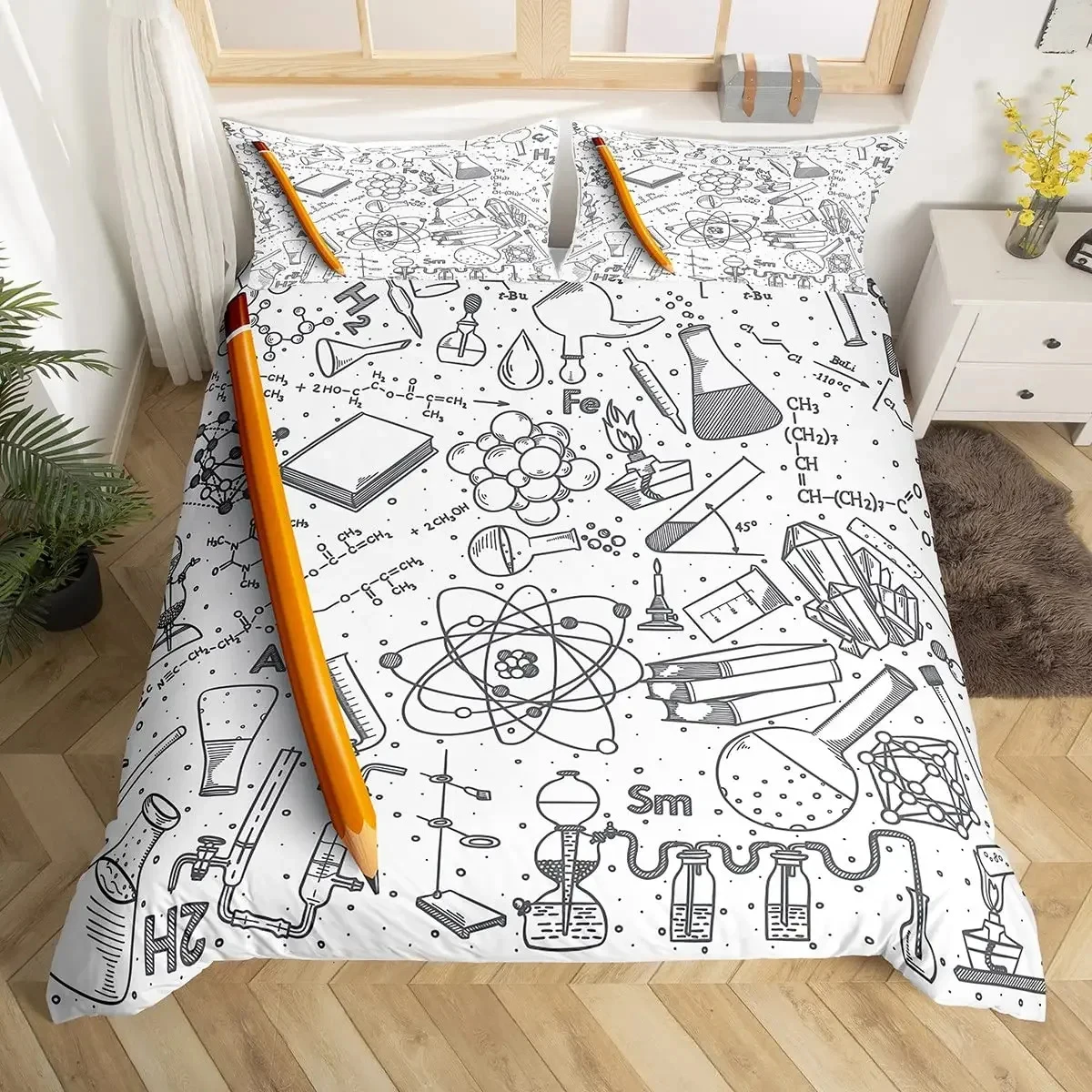 الرياضيات غطاء لحاف الحوسبة صيغة طقم سرير الألوان المائية الهندسة الفن المعزي غطاء صيغة رياضية طقم سرير التوأم الملكة