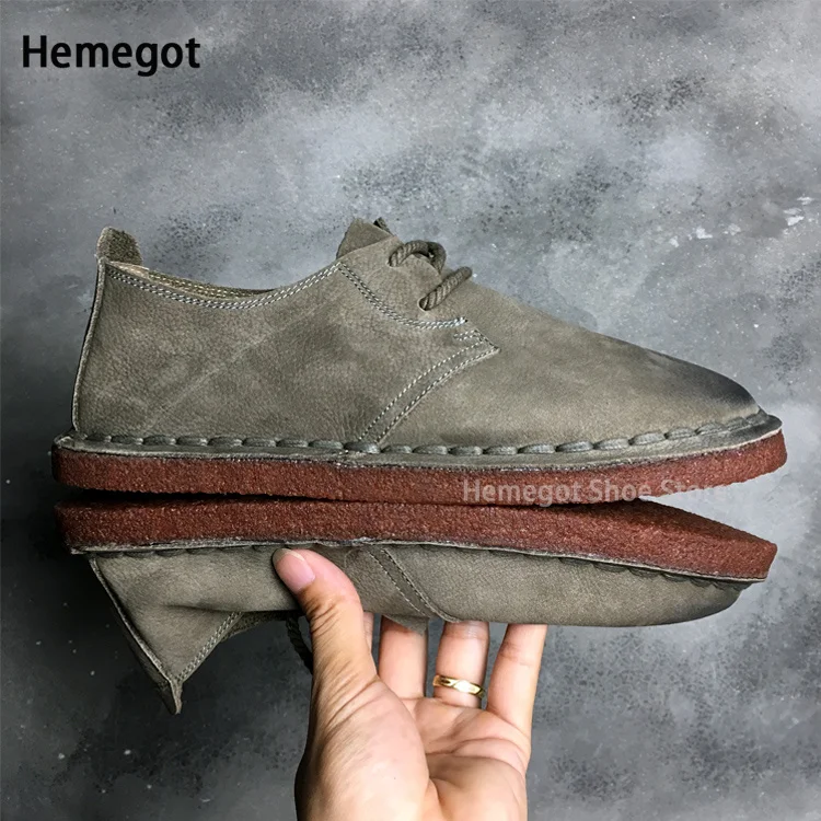 Khaki Leather Soft-Soled Cowhide Casual Shoes for Men Vintage British Handmade Cowhide Soled Men\'s Driving Leather Shoes