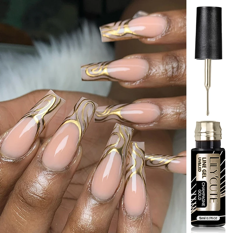 LILYCUTE 5ML Metallic Painting Liner Gel Polish Champagne Gold Mirror Gel Nail Polish Semi Permanent UV Nail Art Liner Gel