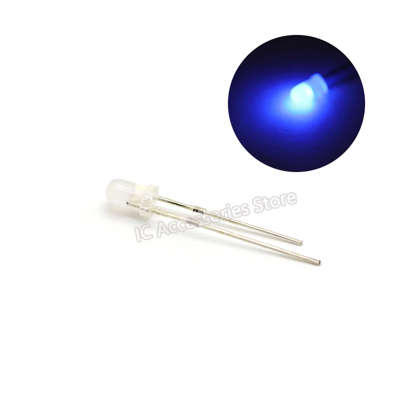 100pcs 3MM blue light LED light-emitting diode fog-like long pin F3 blue light frosted light pearl cube special