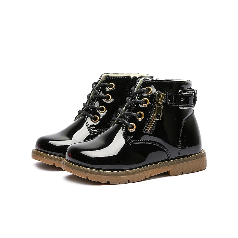 Zip up kid patent leather ankle boots  lace up kid boots