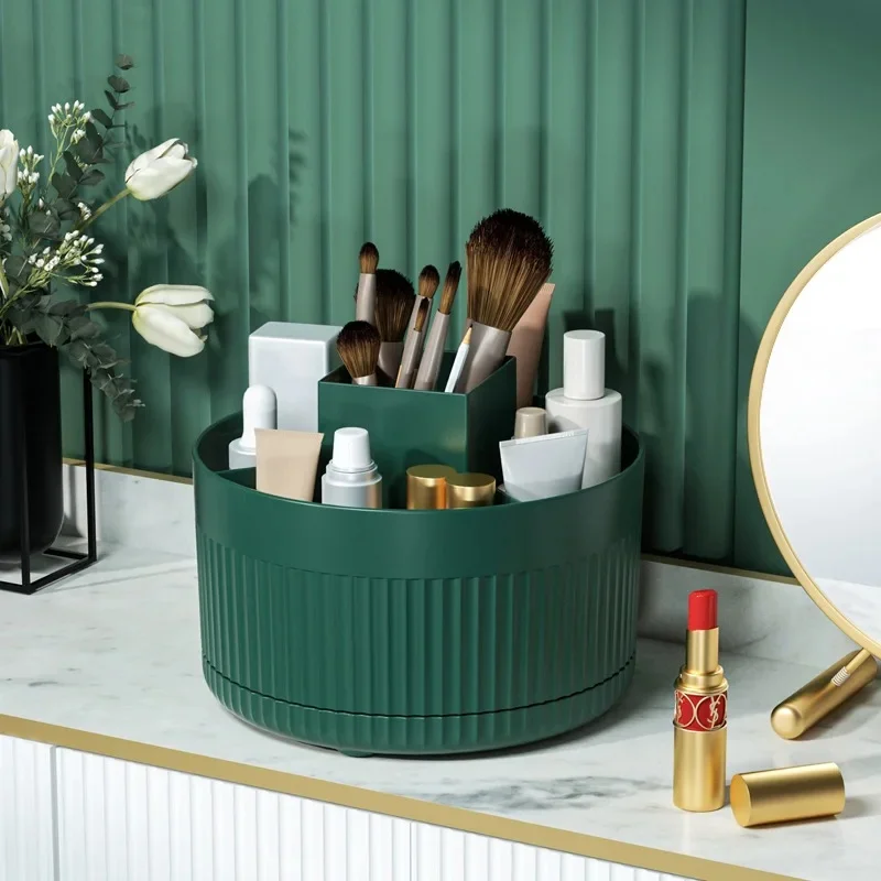 360 Degree Table Top Rotary Makeup Brush Storage Container Cosmetics Shelf Dresser Organizer For Eye Shadow Brush Lipstick Pen A