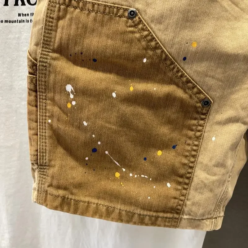 Pantaloncini di jeans larghi da uomo con tasche Pantaloni jeans corti da uomo Larghi dritti Allentati elasticizzati Tendenza 2025 Jorts Bottoni Blu Cowboy Xl