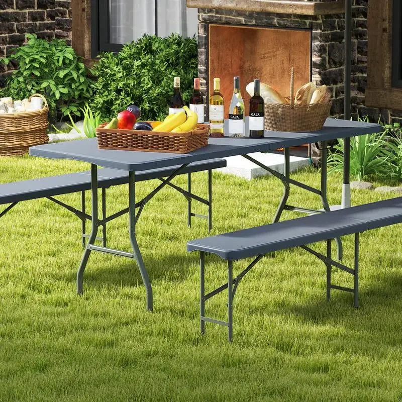 

6 ft Portable Folding Table 350 LBS Fold-in-Half Table with HDPE Tabletop-Gray