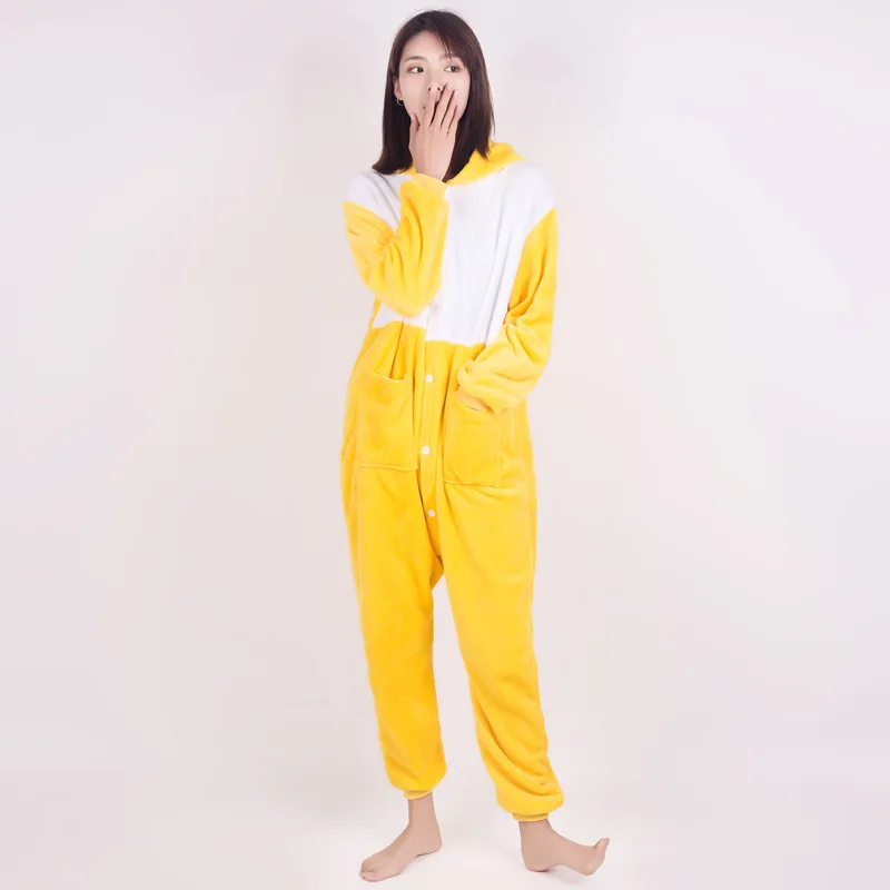 Kleine gelbe Ente Tier Kigurumi Overall Pyjama Erwachsenen Mode Persönlichkeit Winterkleid ung warme Flanell Home Wear für Frauen