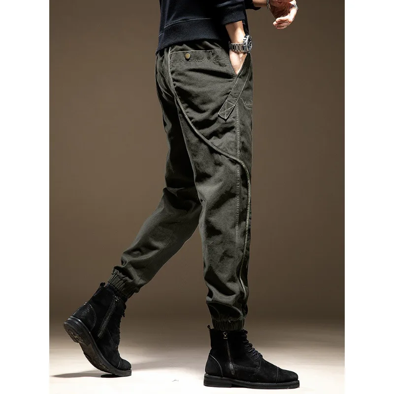 

Men's Cargo Pants, Safari Style, Fleece Large Size Bunched Feet, Men's Casual Pants, Black, Autumn And Winter