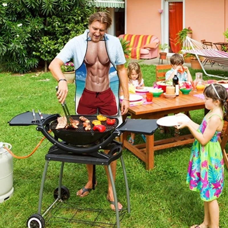 Neuheiten ärmellose BBQ -Schürze mit realistischen Muskeln Mann für Männer, die Freien Grillen und Partys lieben