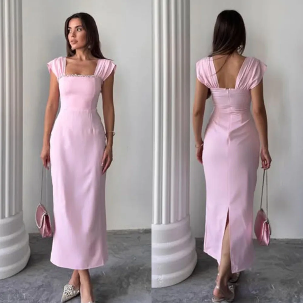 

High Quality Customized Sleeveless Beaded Backless Ankle Length Fork Elegant Dress Women for Wedding Party فساتين حفلات فستان
