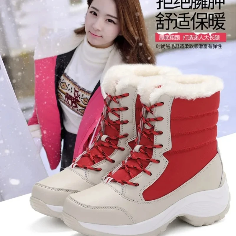 

2025 Women Boots Waterproof Winter Shoes Women Snow Boots Platform Keep Warm Ankle Winter shoes with Thick Fur Heels Botas Mujer