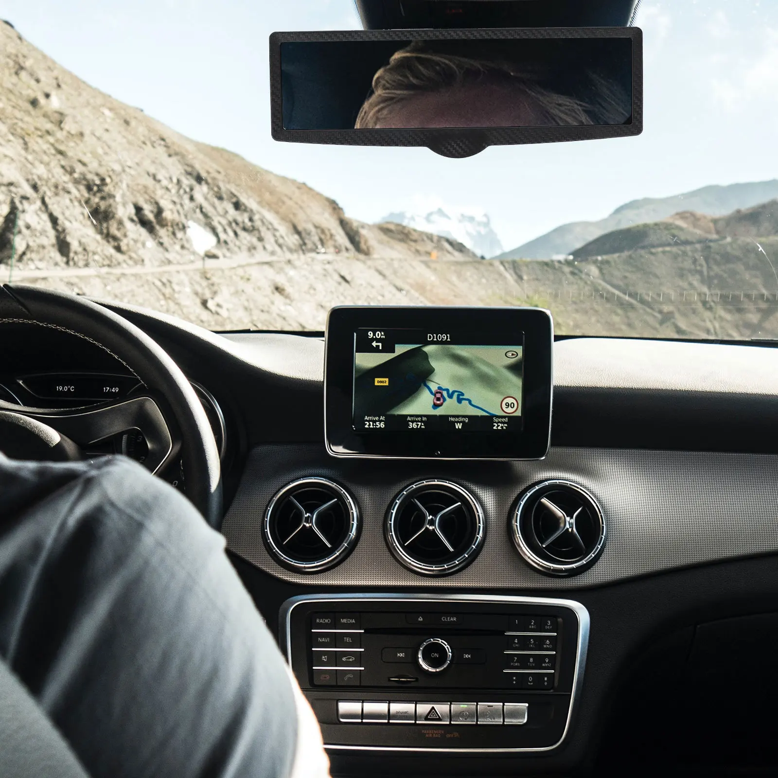 

Car Interior Rearview Mirror Reinforced Durable Universal Adjustable Rotatable Auto Rear Mirror Wide View Safe Drive