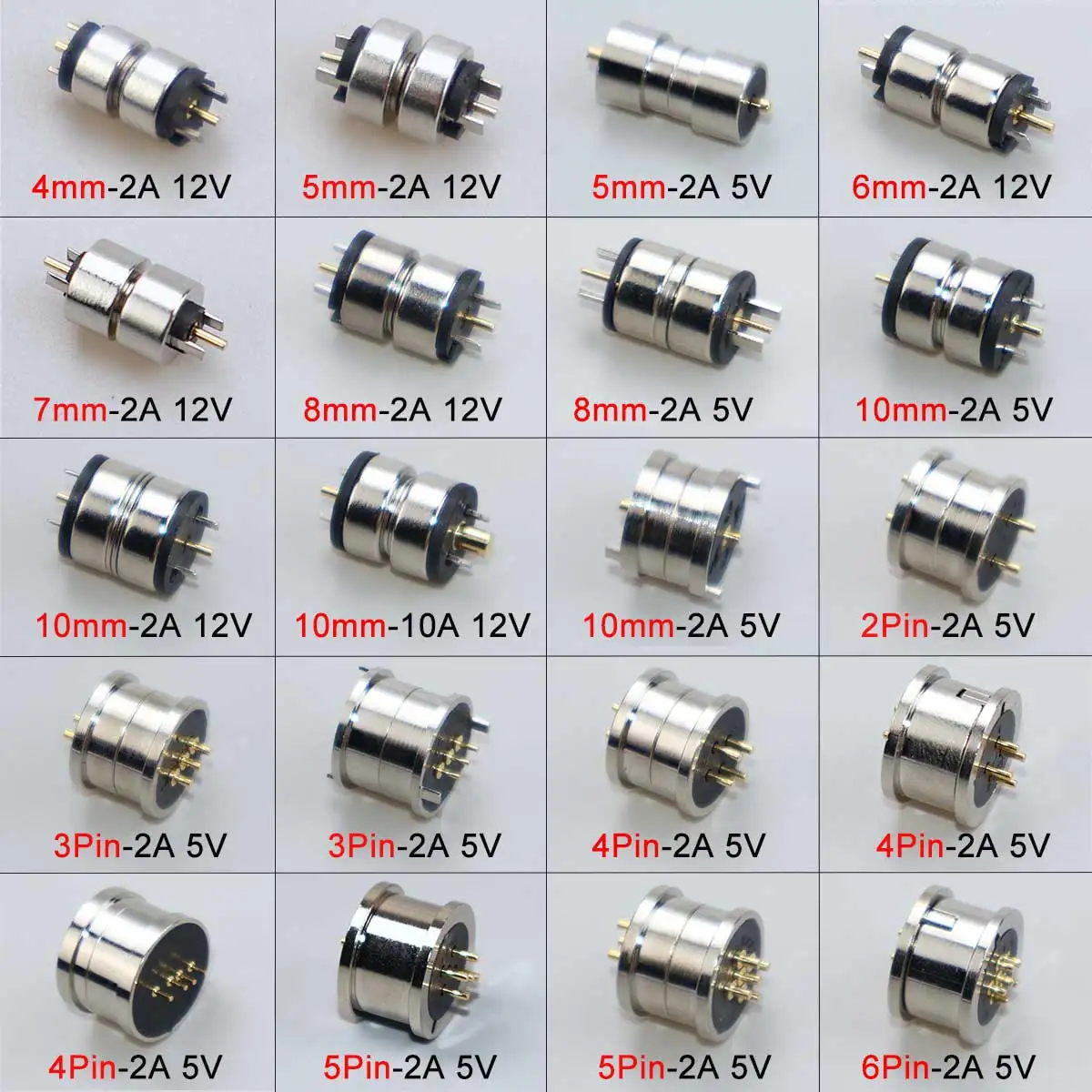 1Set 2/3/4/5/6Pin 5V 12V 2A Spring Loaded Magnetic Pogo Pin Connector 5 6 7 8 10mm Male Female DC Power Charging Socket