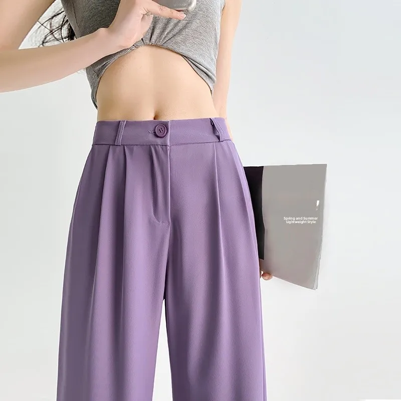 

Женские летние брюки с высокой талией и широкими штанинами, новые повседневные прямые брюки в пол, струящиеся, маленькие размеры