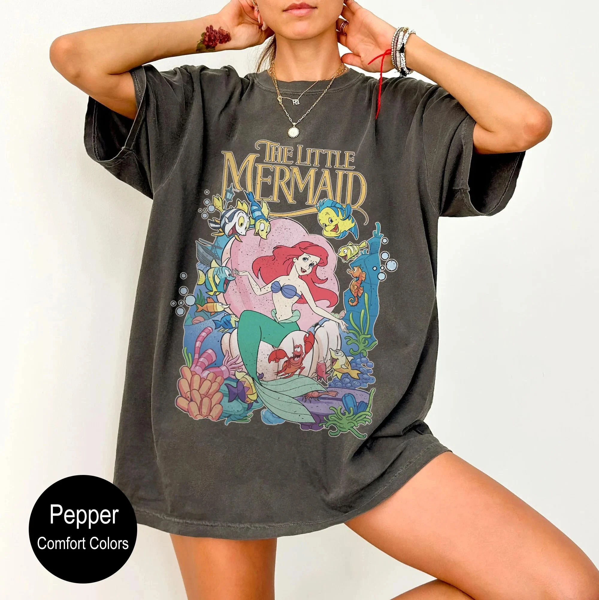 قميص حورية البحر الصغيرة، ألوان مريحة ® تي شيرت ديزني، قميص حورية البحر الصغيرة أرييل للسيدات، قميص حورية البحر أرييل #1