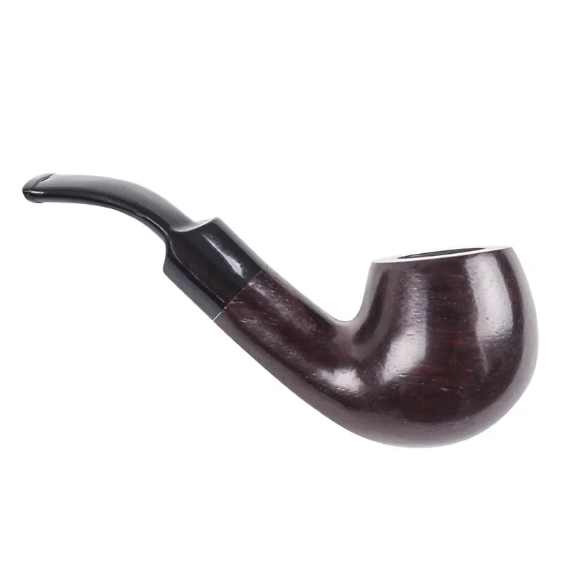 Ebony Mini Palm Portable Cut Tobacco Pipe, Retro Gentleman Bent Type Small Smoking Pipe with Accessory