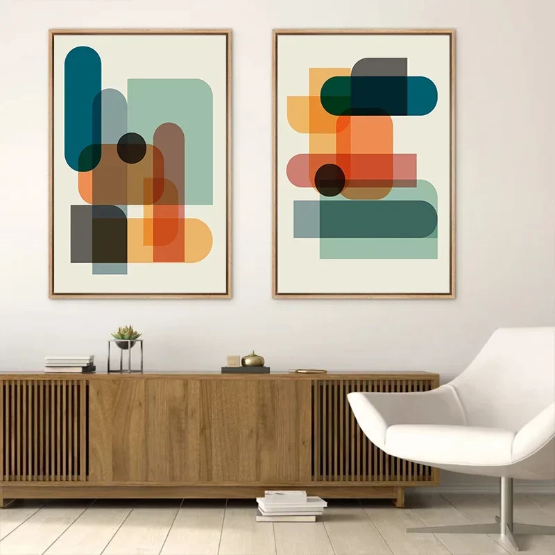 Fun Set of Colorful Prints Abstract Colorful Geometric Canvas Painting Wall Art Poster Picture for Modern Living Room Home De